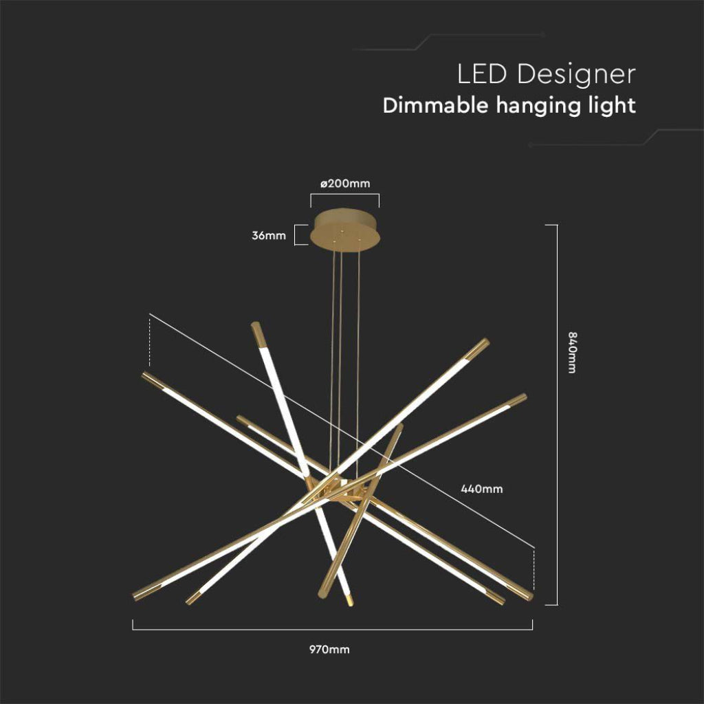V-TAC Lampadario LED a Sospensione con 12 luci tabular 42W in Metallo Colore Oro Dimmerabile 3000K V-TAC Lampadario LED a Sospensione con 12 luci tabular 42W in Metallo Colore Oro Dimmerabile 3000K